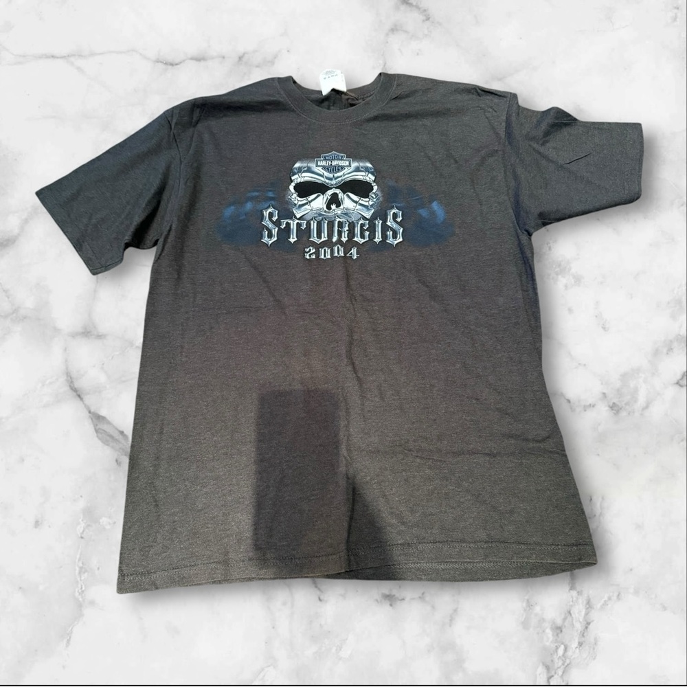 Harley Davidson T Shirt Sturgis 2004 Size Large Hanes Beefy Preshrunk Grey Skull